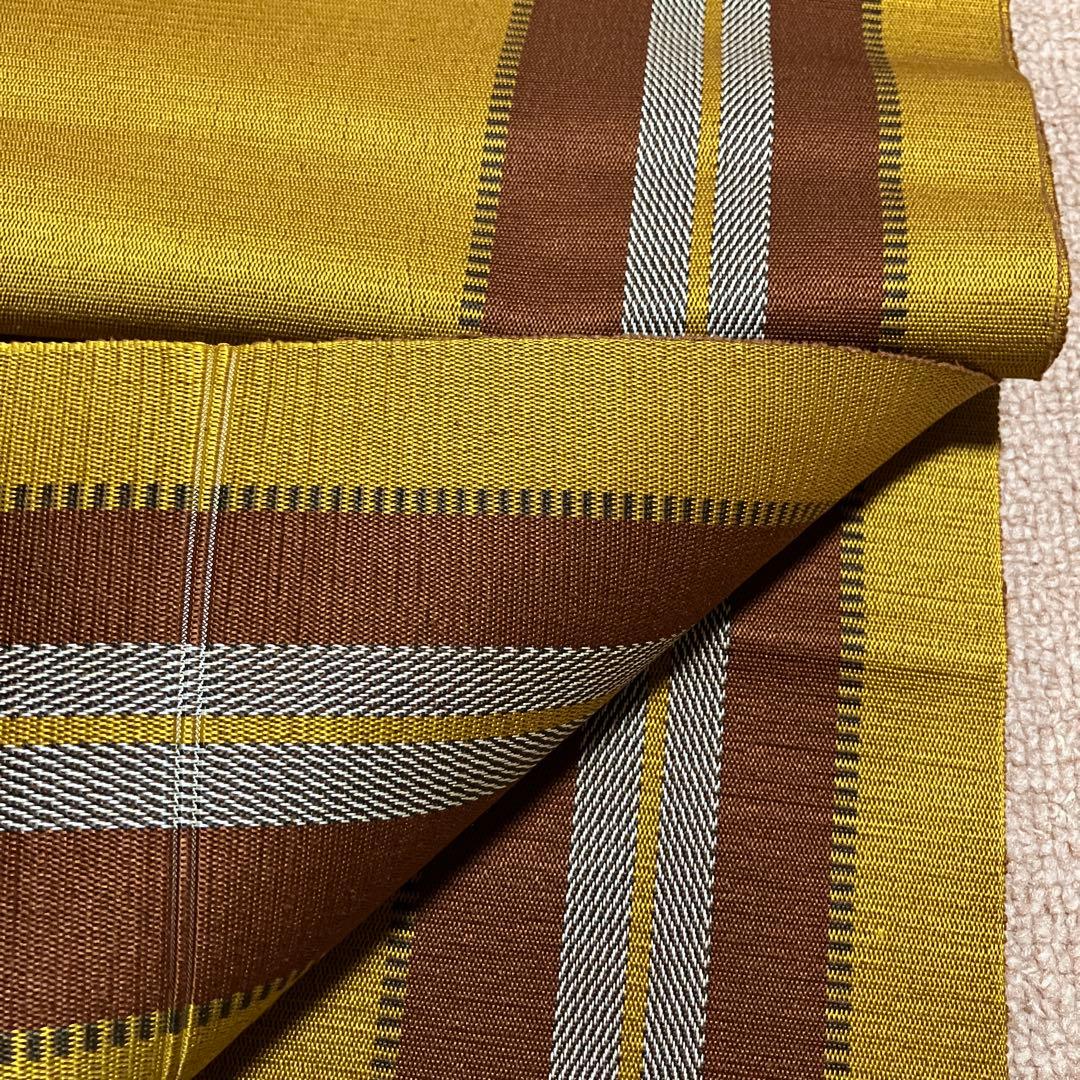 ④ 黄八丈　八寸名古屋帯　未仕立て　苅安　縞