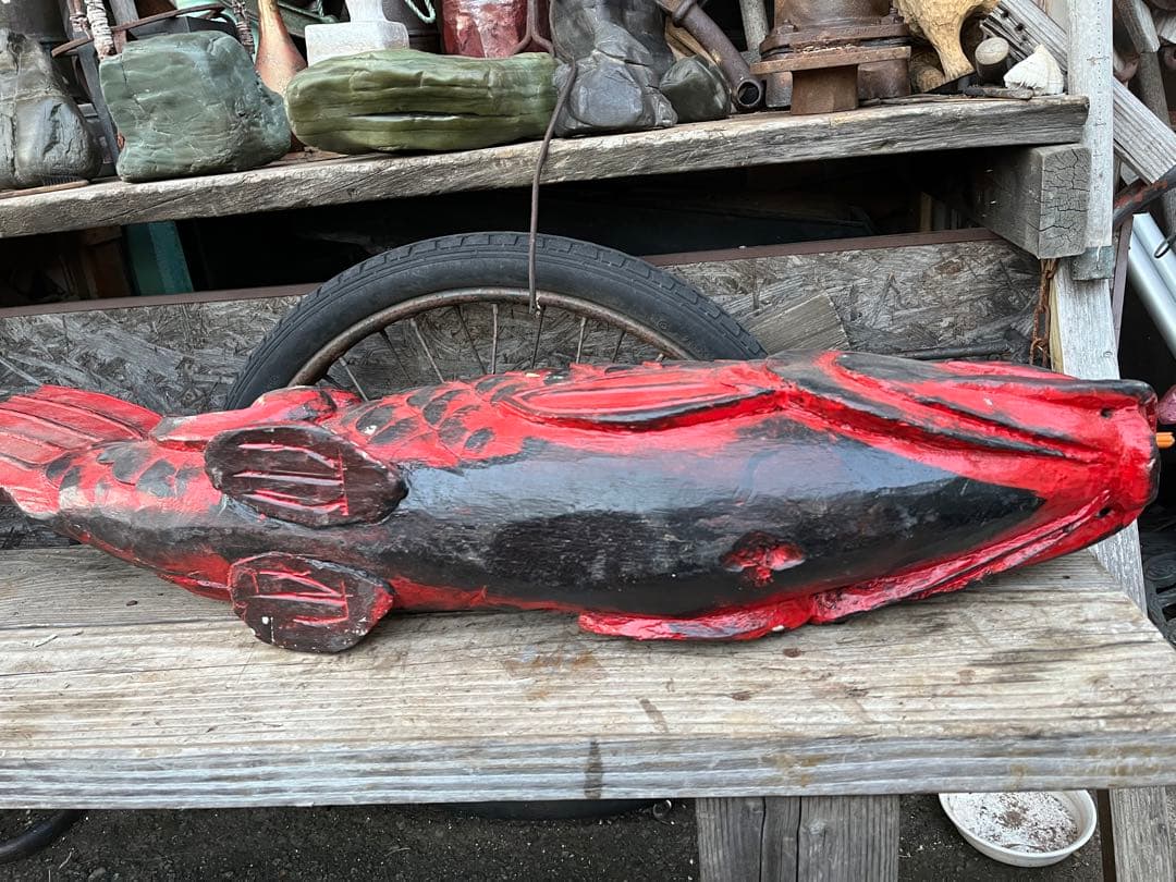 自在鉤横木、鯉の自在鉤、鯉の木彫り、木彫りの鯉、鯉の置き物