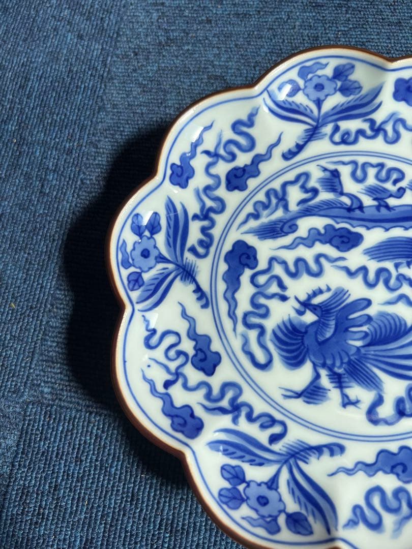 1079  十四代　辻常陸製　染錦龍鳳凰文　菓子皿　未使用