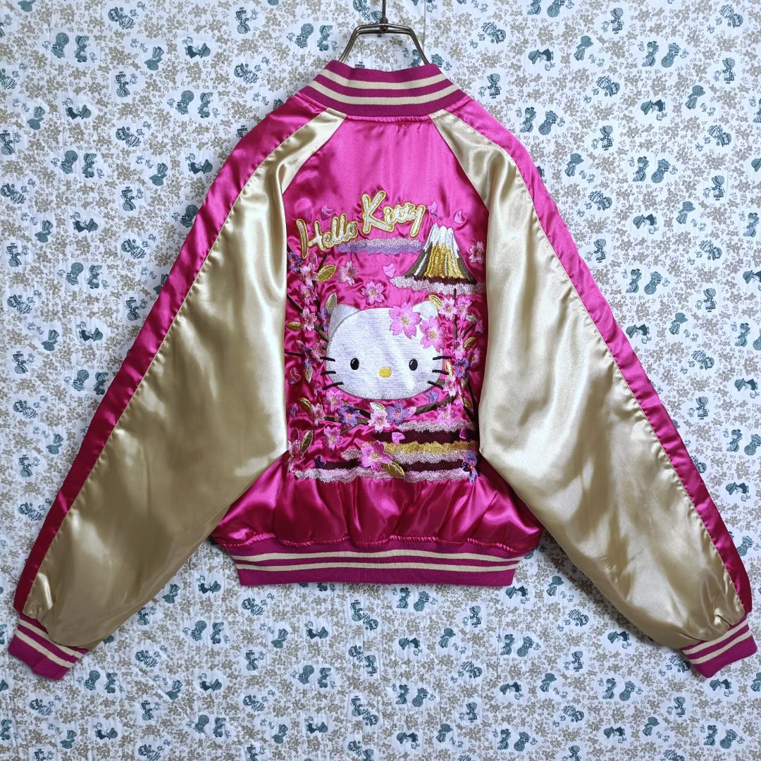 Hello Kitty☆キティちゃん　スカジャン　刺繍　桜　山　ピンク　金　Ｍ