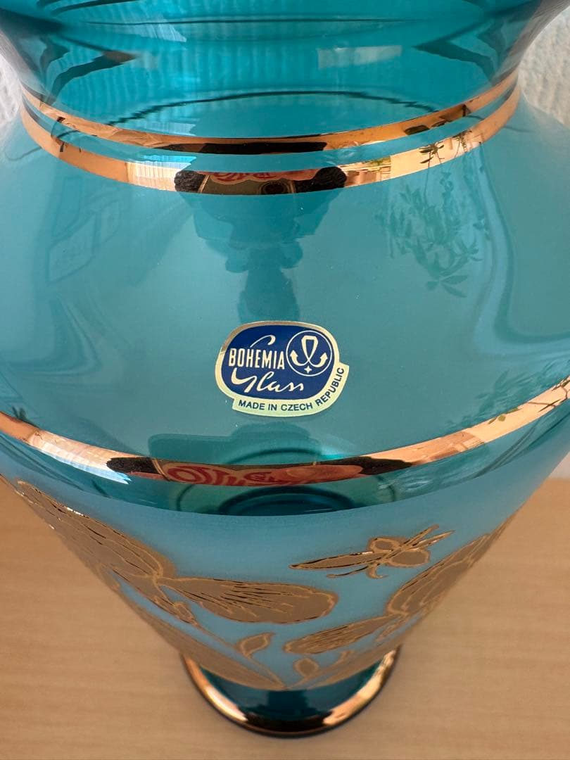 BOHEMIA GLASS 青い花瓶
