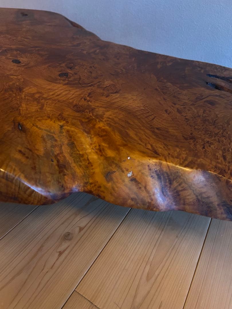 欅　一枚板　テーブル　花台　骨董　盆栽　玉杢　縮杢