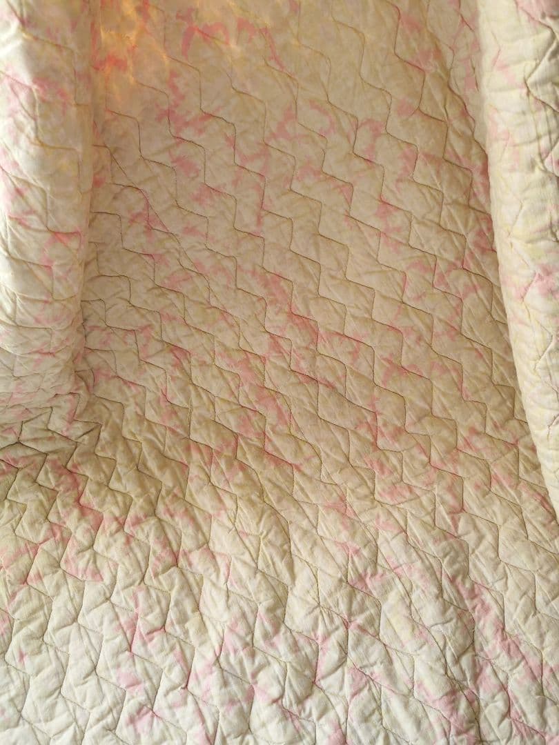 アンティーク ダーラムキルト 超大判リバーシブル シャビーシック ピンクグリーン