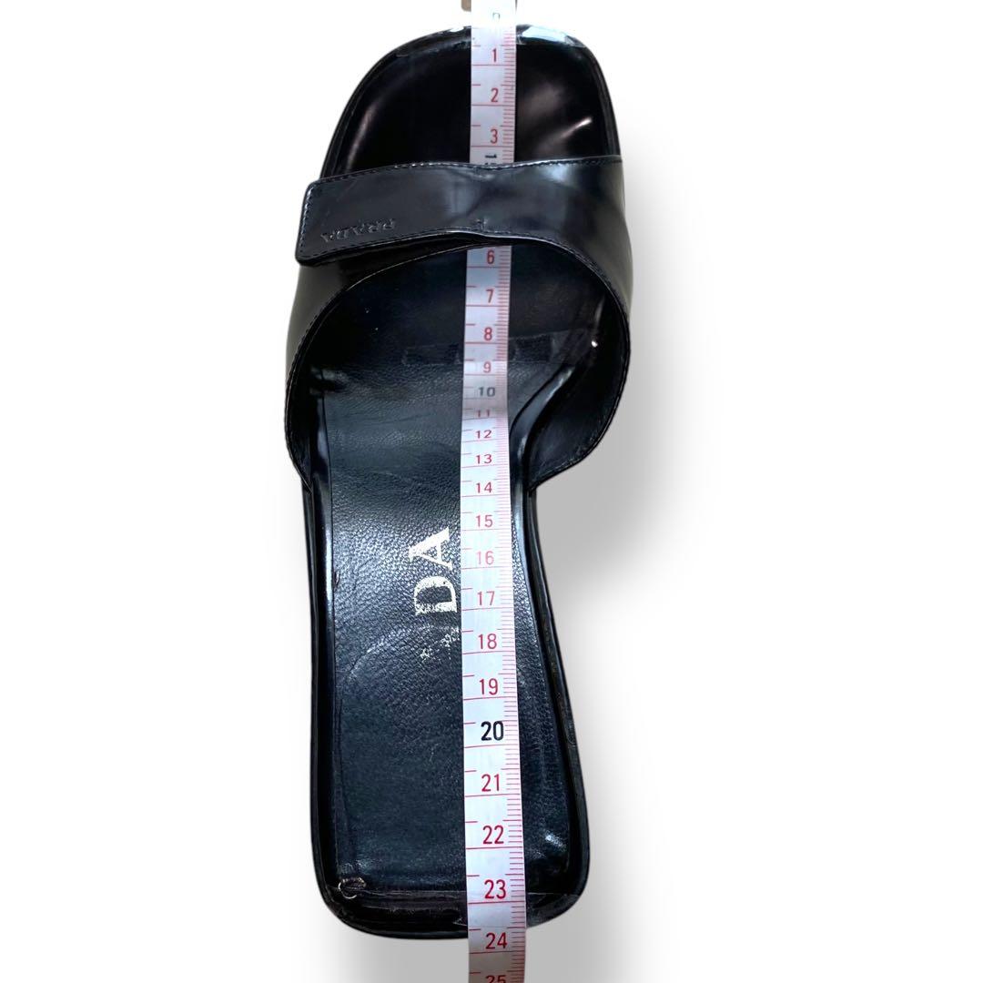 PRADA パテントレザー　ロゴ型押し　ハイヒール　サンダル　黒　22cm相当