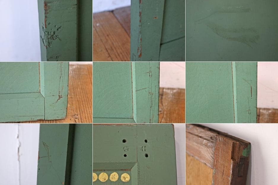 レトロ 建具 扉 引き戸 ドア ペイント 緑 花柄 木製 ヴィンテージ 1