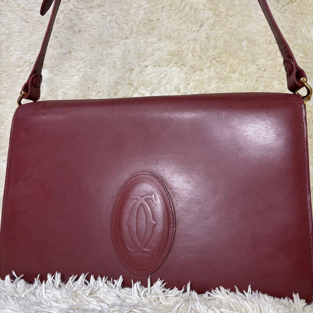 極美品　カルティエ　ショルダーバッグ　マスト ドゥ　レザー　レッド　ロゴ　肩掛け