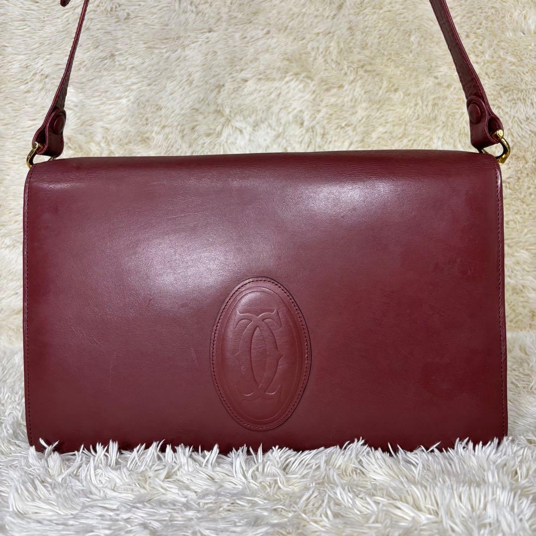 極美品　カルティエ　ショルダーバッグ　マスト ドゥ　レザー　レッド　ロゴ　肩掛け