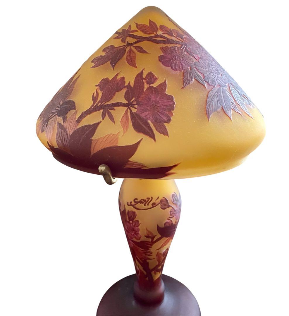 エミール・ガレ　アールヌーヴォー調 花文様 ガラス テーブルランプ 照明