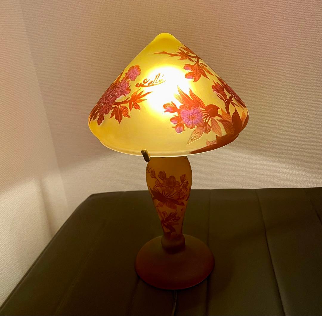 エミール・ガレ　アールヌーヴォー調 花文様 ガラス テーブルランプ 照明