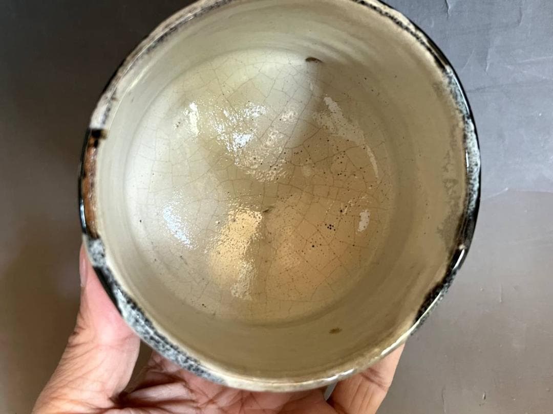 茶碗■黒織部筒茶碗 白釉涙紺 ぐい飲み お茶道具 古美術 時代物 骨董品■