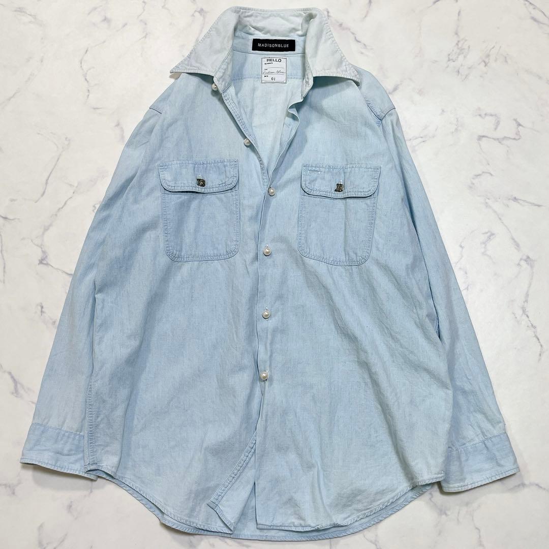 希少✨マディソンブルー パールボタンシャツ Bロゴ刺繍＆ロゴボタン 01