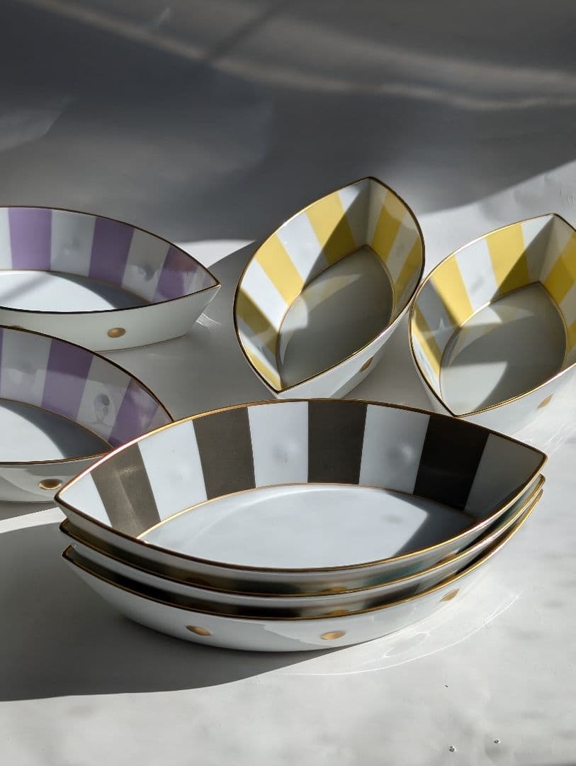 （Ｂ!!）LEMOGES 葉型ストライプ皿 8枚セット