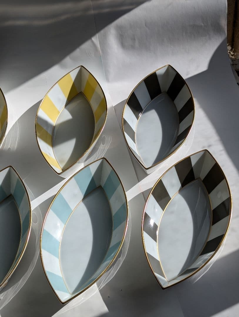 （Ｂ!!）LEMOGES 葉型ストライプ皿 8枚セット