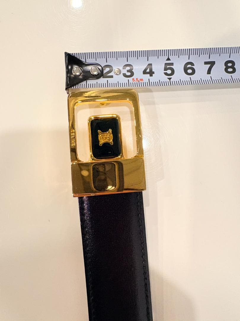 【美品】CELINE セリーヌ マカダム ブラックレザーベルト ゴールドバックル