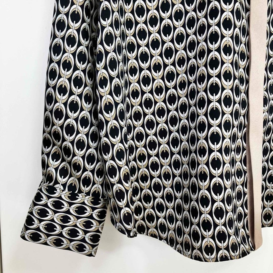 アルアバイル モダンチェーンプリント配色シャツ ブラック