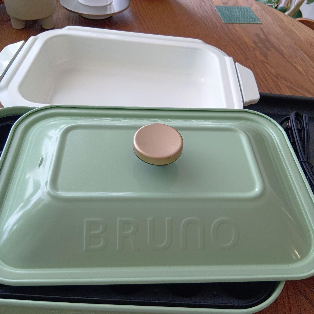 BRUNO コンパクトホットプレート グラスグリーン　３種プレート＋レシピブック