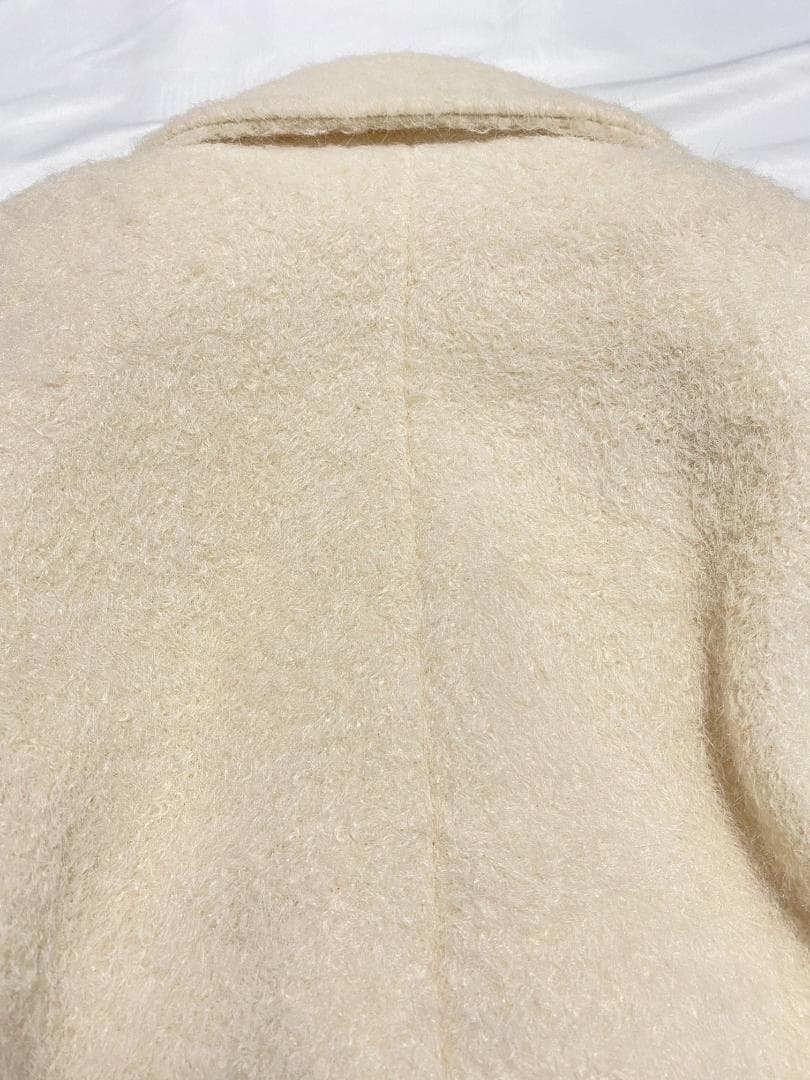 希少 Mサイズ ZARA ブークレダブルブレストミディ丈コート エクリュ