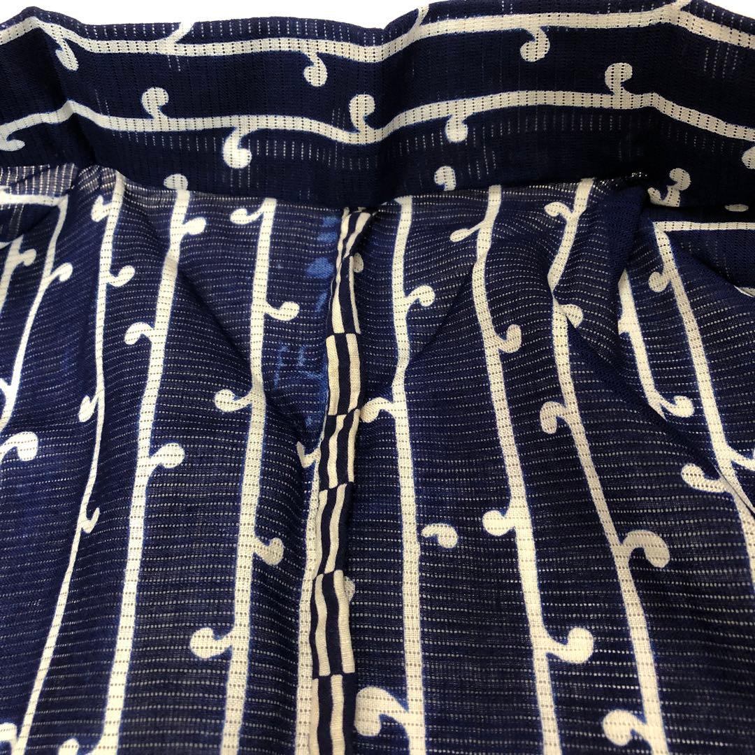 綿絽　浴衣　着物　紺色　縞模様　レトロ　ヴィンテージ　身丈約148.5 cm
