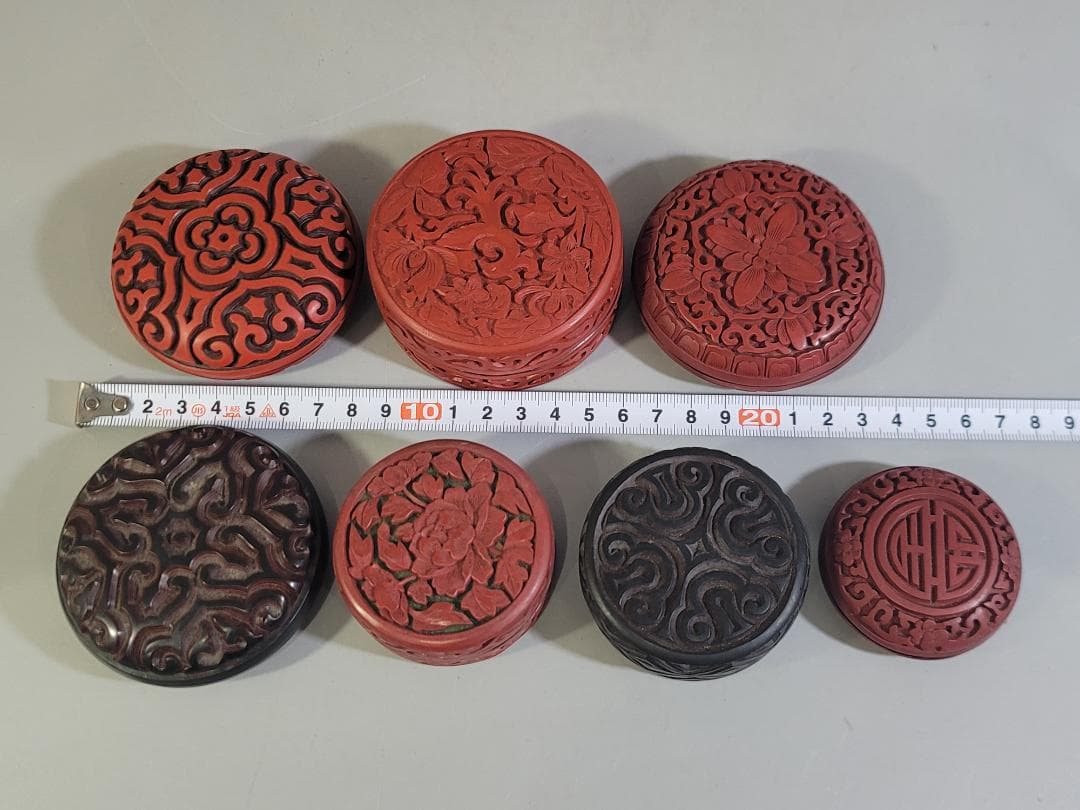 中国 堆朱堆黒 蓋物 9件 まとめて DT743