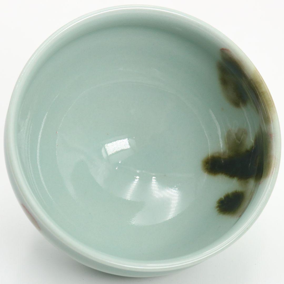 帝室技芸員 初代 諏訪蘇山作 飛青磁天目茶碗 辰砂 茶道具 共箱　M832　DD