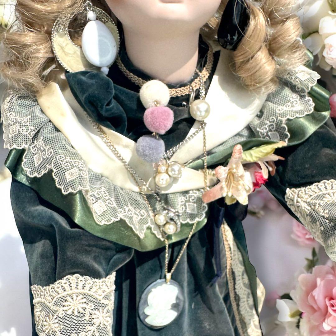 ノエル ビスクドール スタイナー リプロ フレンチ グリーン ドレス ボネ