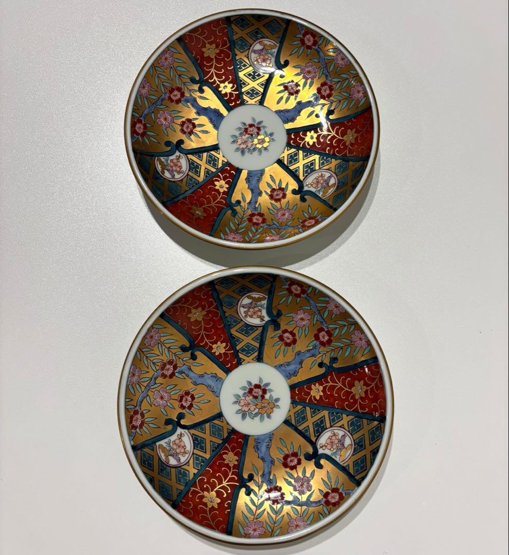 【美品】有田焼 林九郎作 染錦小皿 6枚揃い 金彩 割絵文様