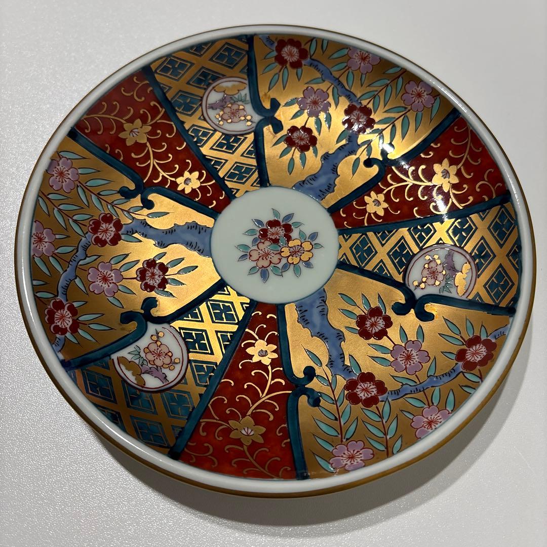 【美品】有田焼 林九郎作 染錦小皿 6枚揃い 金彩 割絵文様