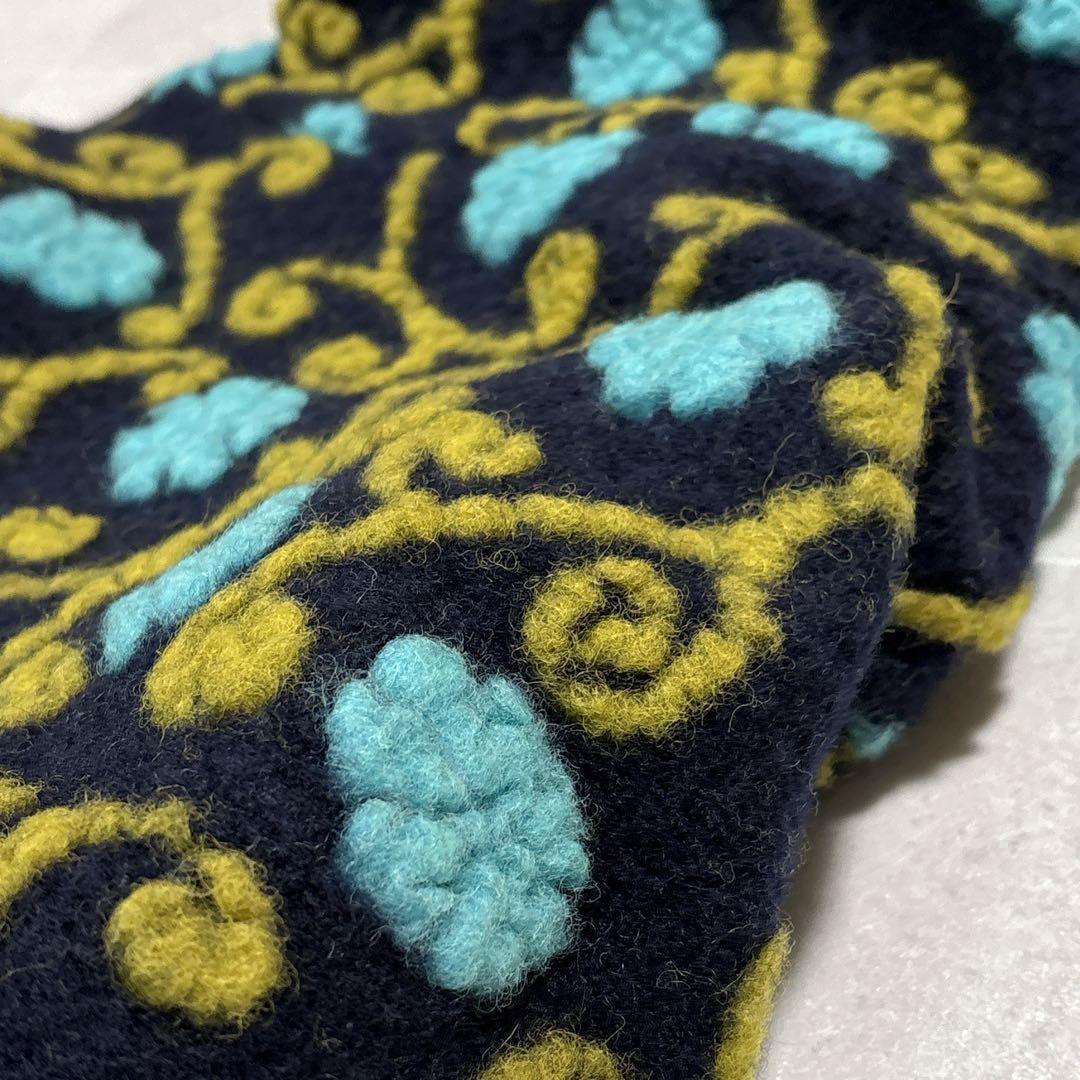 イタリア製　縮絨ウール　総柄　フーディー　ニットコート　ミドルコート