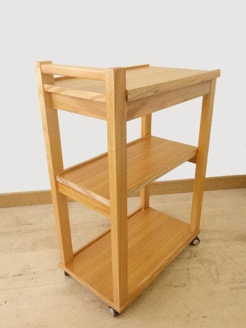 北海道手作り家具　ケヤキ材（引出付）　木製　ワゴン