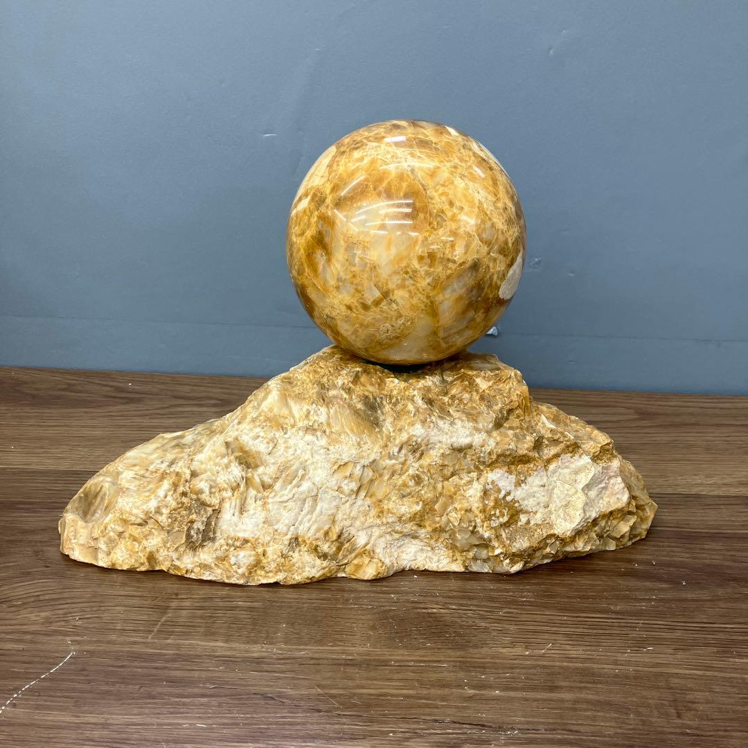 4F イエローアラゴナイト 原石 台座セット 天然石 置物 パワーストーン