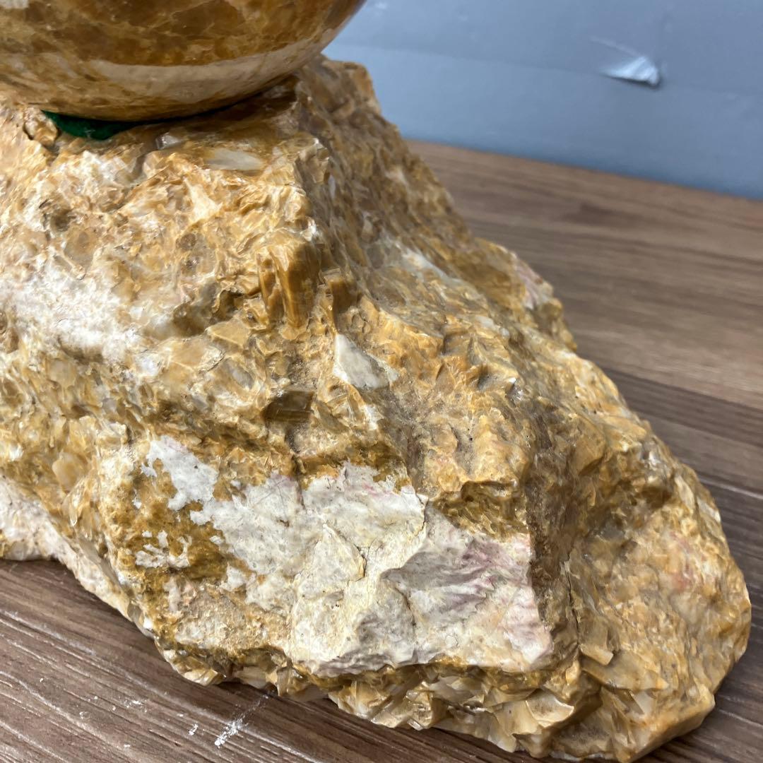 4F イエローアラゴナイト 原石 台座セット 天然石 置物 パワーストーン