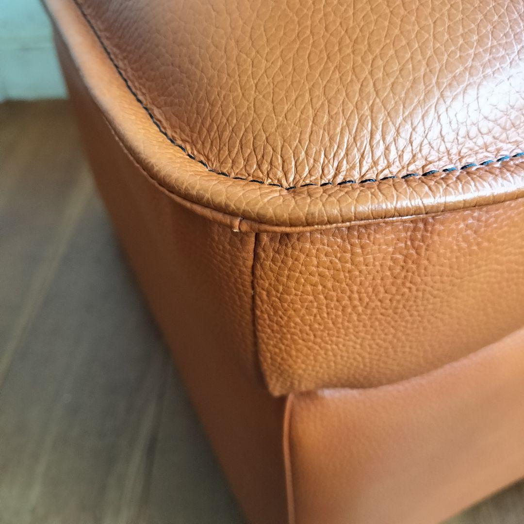 【美品✨】オットマン スツール 　ソファー　キャメル　本革+PVC生地