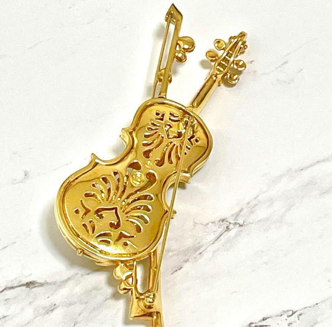 希少 美品 SWAROVSKI スワロフスキー ヴァイオリン ブローチ ゴールド
