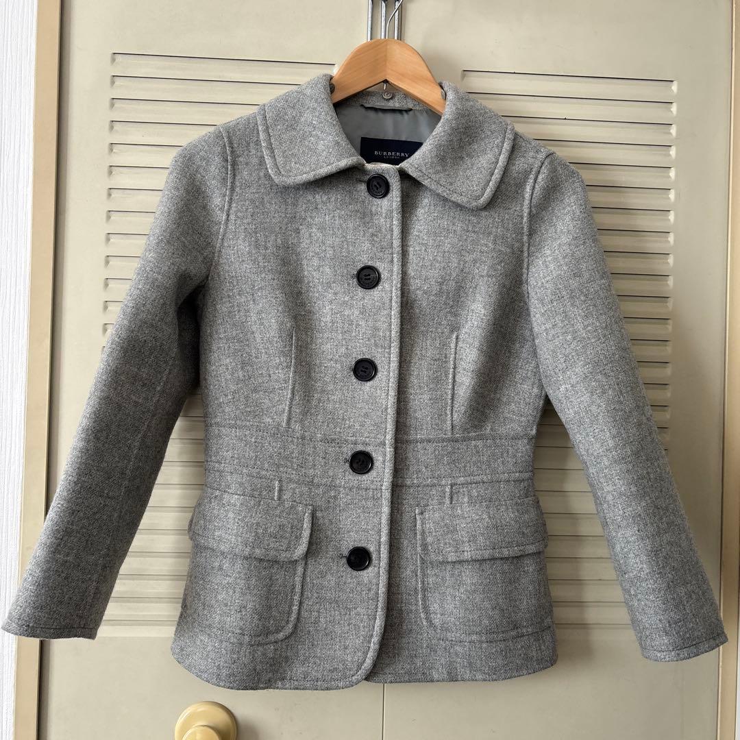 バーバリー　カシミア入りダブルフェイスハーフコート　取り外しラビット襟付き