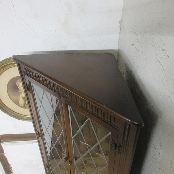 イギリス アンティーク 家具 コーナーキャビネット 飾り棚 英国 6160d