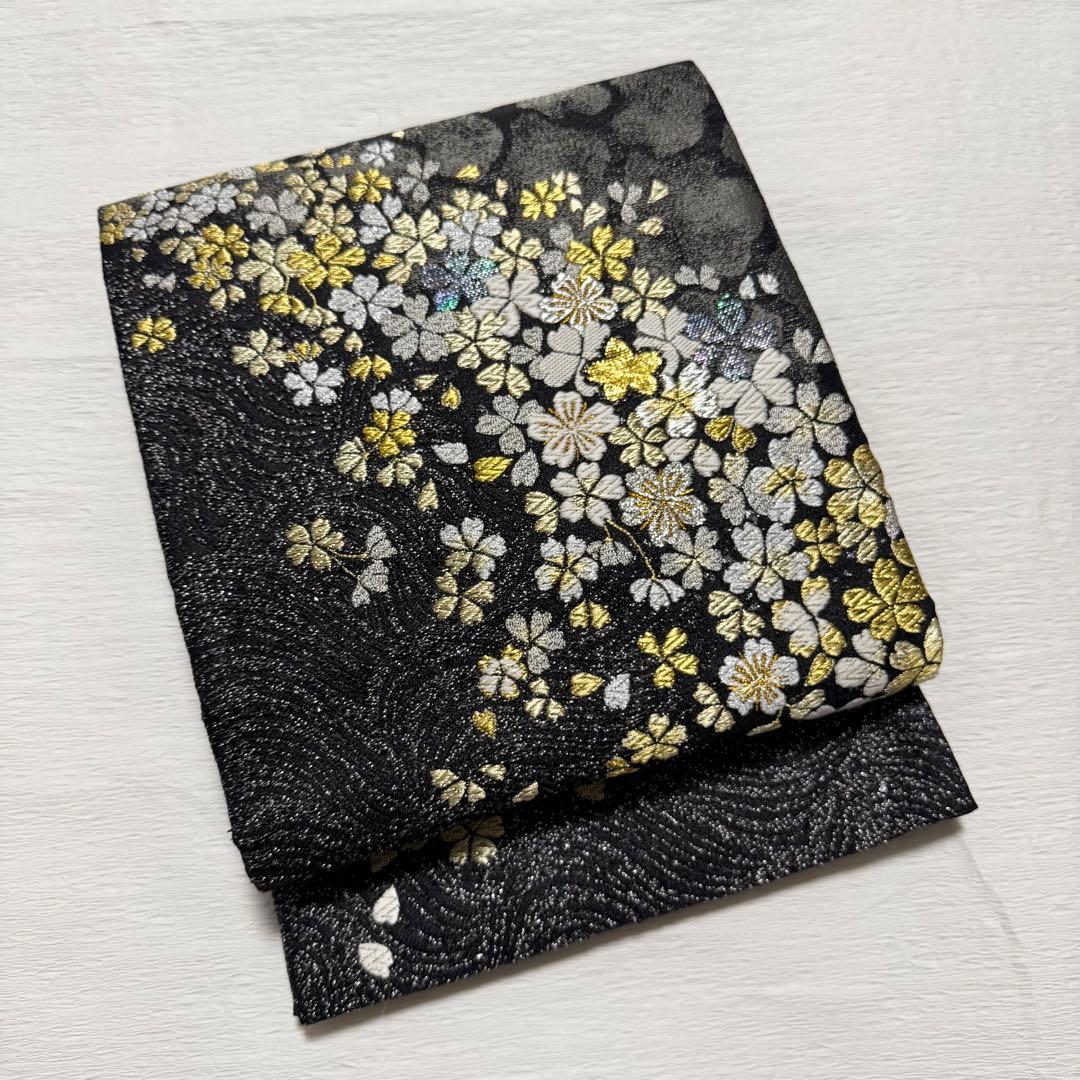 m-24 誉田屋源兵衛 誉文彫金 桜 螺鈿 袋帯 正絹 未使用極美品