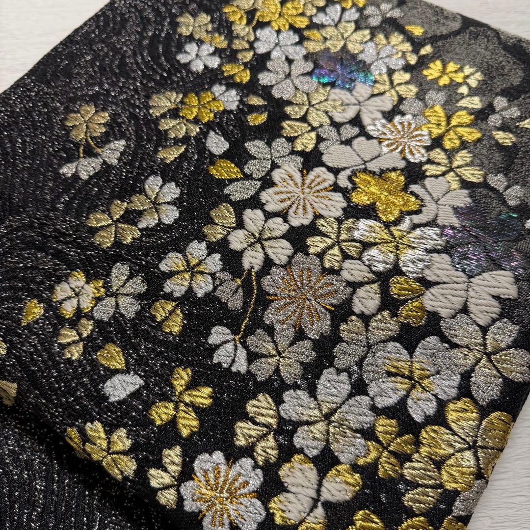 m-24 誉田屋源兵衛 誉文彫金 桜 螺鈿 袋帯 正絹 未使用極美品