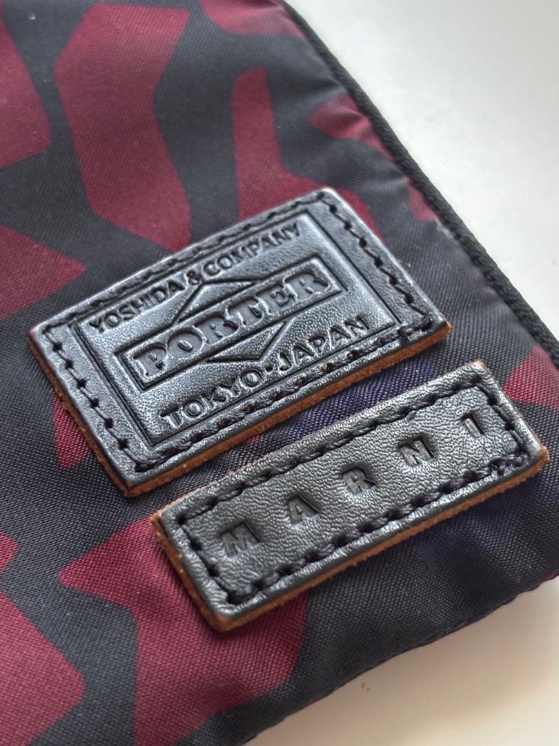 PORTER × MARNI コラボ ナイロンポーチ 総柄 ブラック×ボルドー