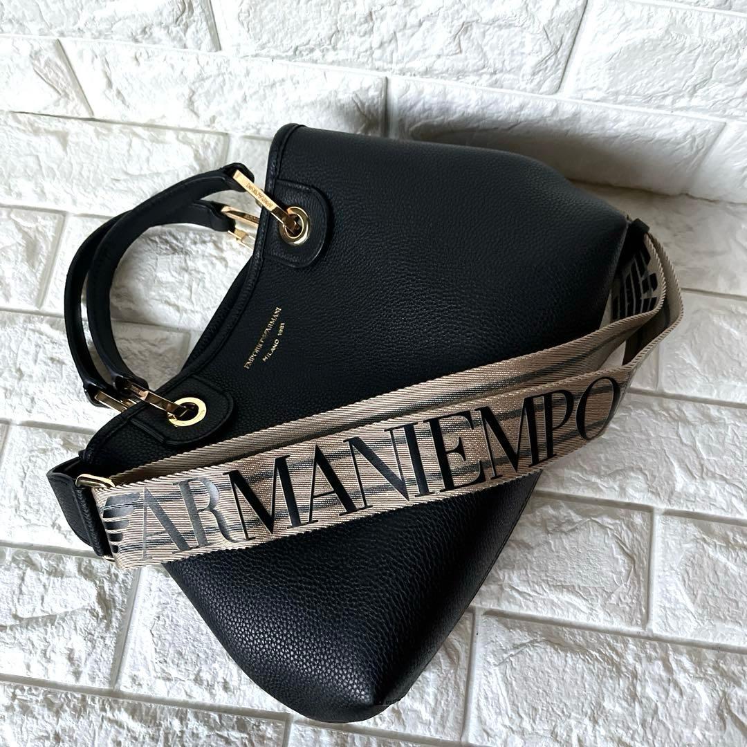 極美品 EMPORIO ARMANI ブラックトート ショルダーバック 2WAY