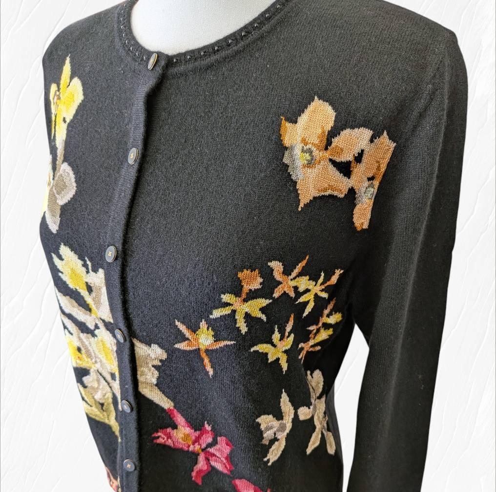 LEONARD レオナール 花柄 カシミヤ混 カーディガン ＬＬ