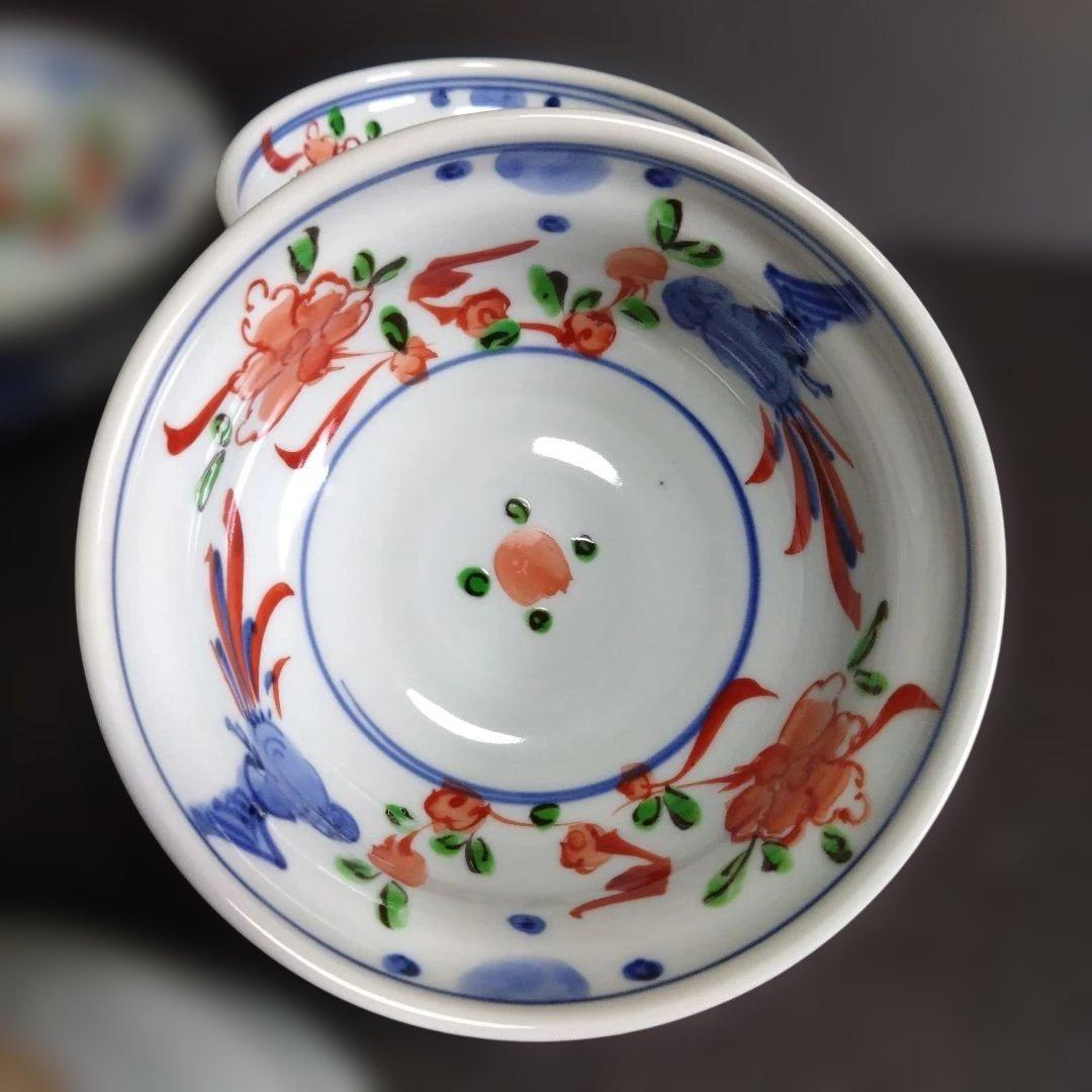 新品 有田焼 孔明窯 小鉢5個　お祝い　赤絵　鳥　花