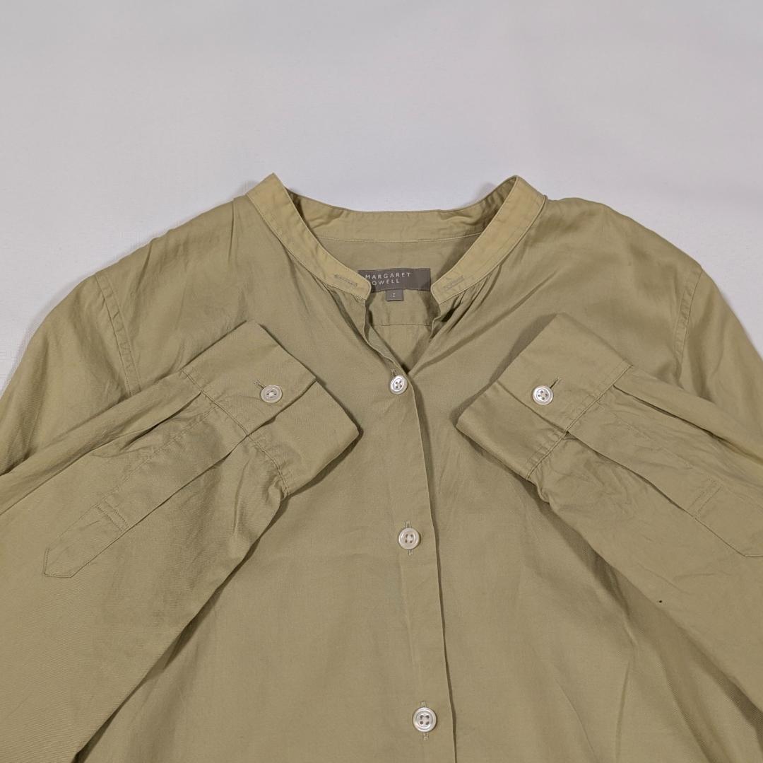 美品✨️マーガレットハウエル コットンシルク バンドカラー ライトグリーン1