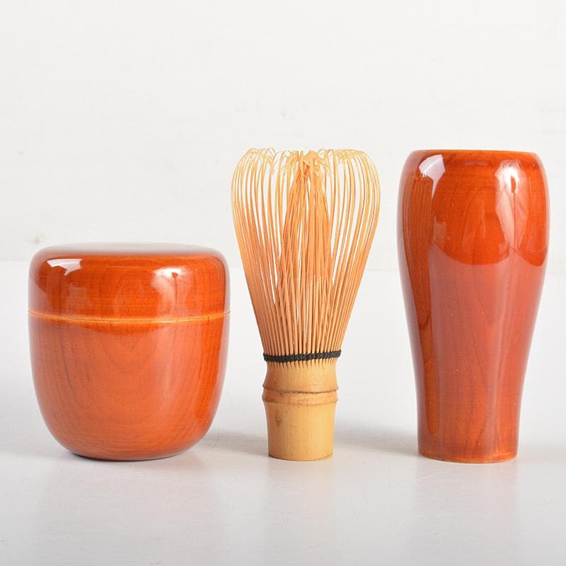 茶道具　飛騨春慶塗　茶箱　茶器揃　茶碗　棗など　五点　一式　共箱　D　R7433