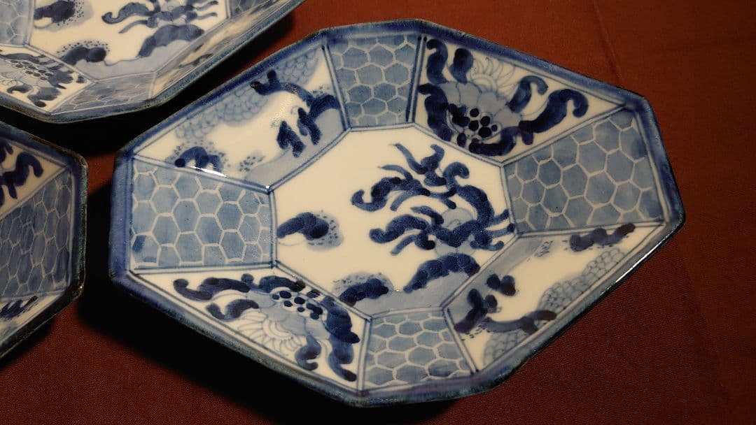 古伊万里　伊万里　江戸期　染付　古染付　蔵出し　アンティーク伊万里　葉皿　3客