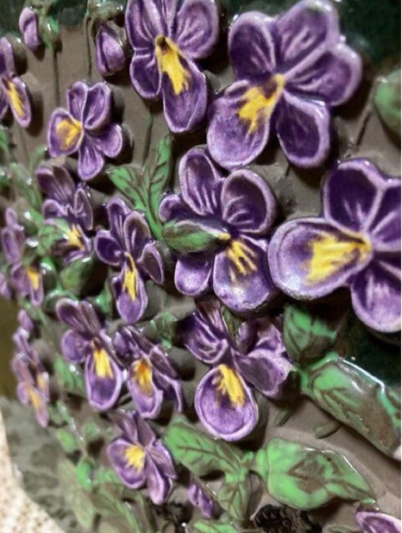 ★大判ヴィンテージ 美品★ジイガントフタ スウェーデン【ヴィオラ紫　陶板】壁飾り