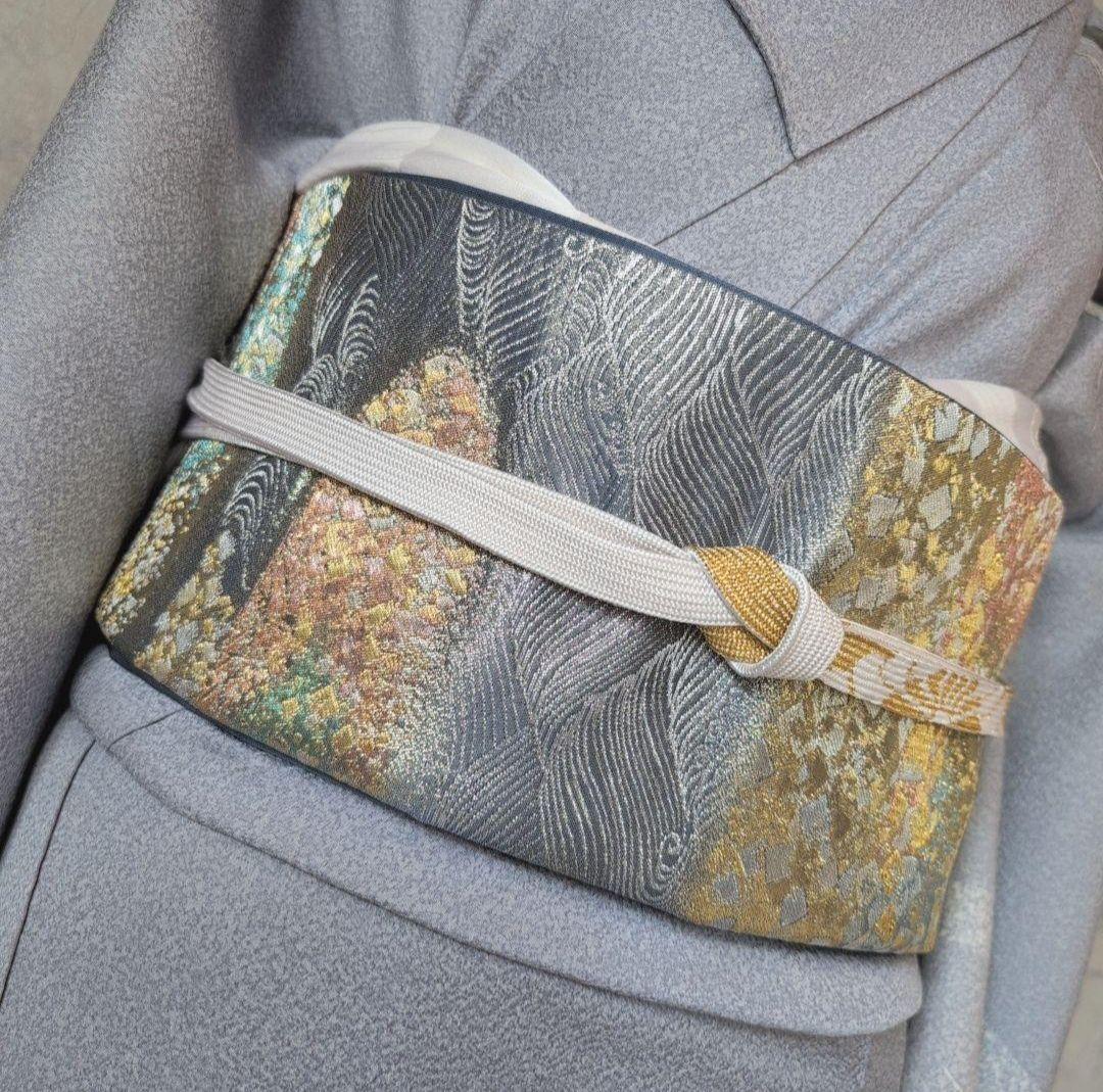 訪問着　フルセット　着物　正絹　グレーシルバー　松梅　寿　祝い事　O4r