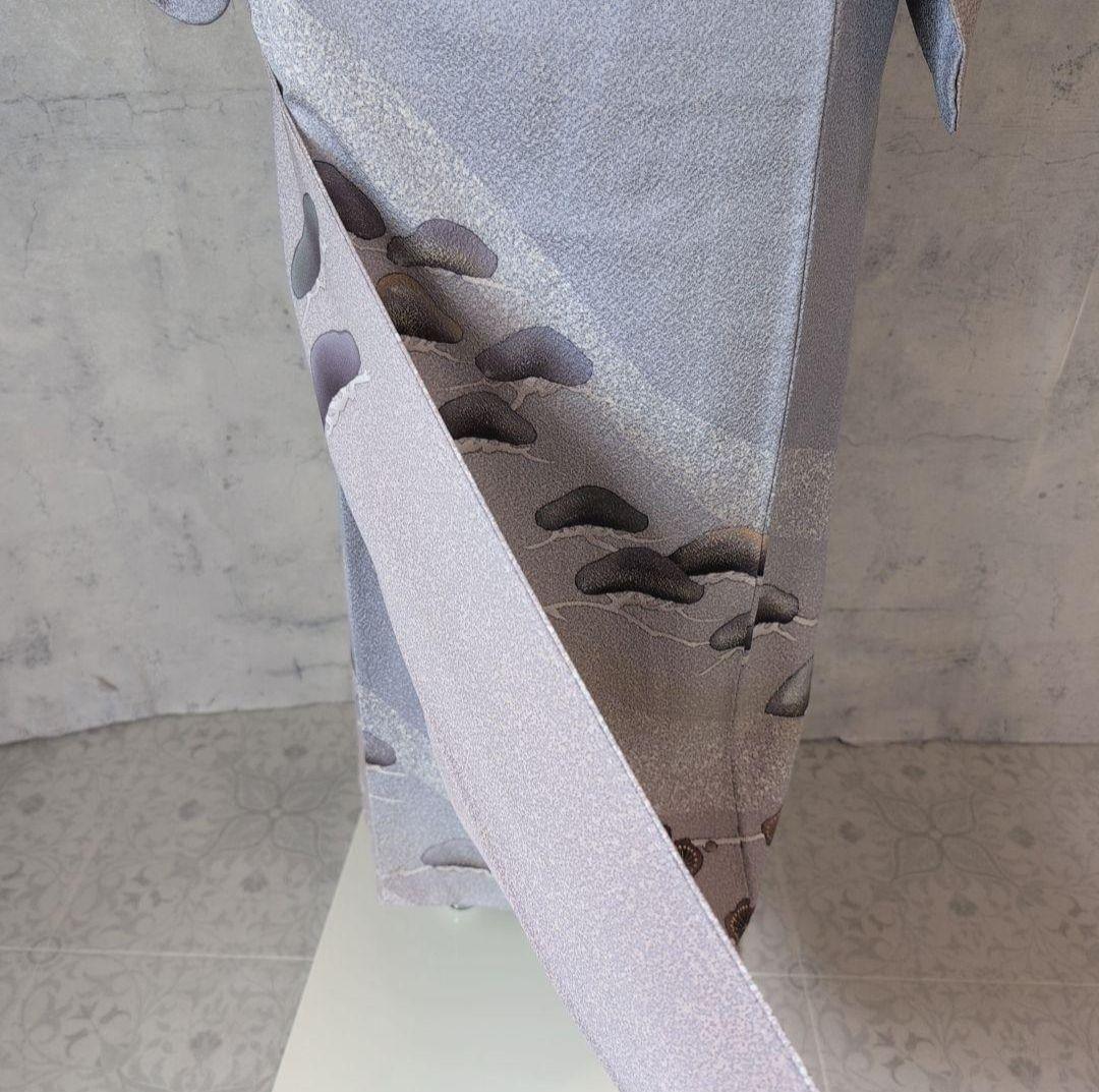 訪問着　フルセット　着物　正絹　グレーシルバー　松梅　寿　祝い事　O4r