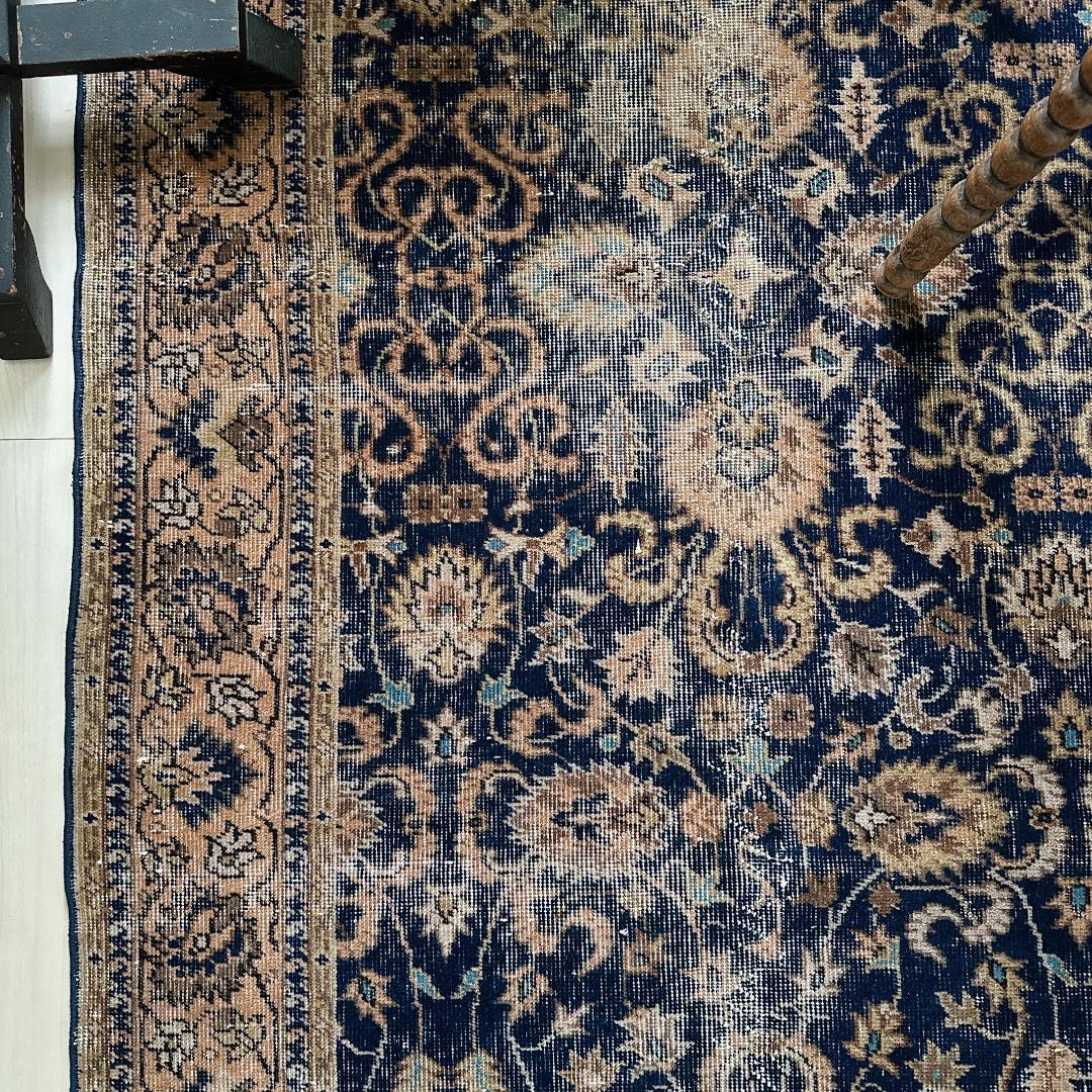 トルコ ヴィンテージラグ A30 レア ネイビー キャメル オレンジ ブルー