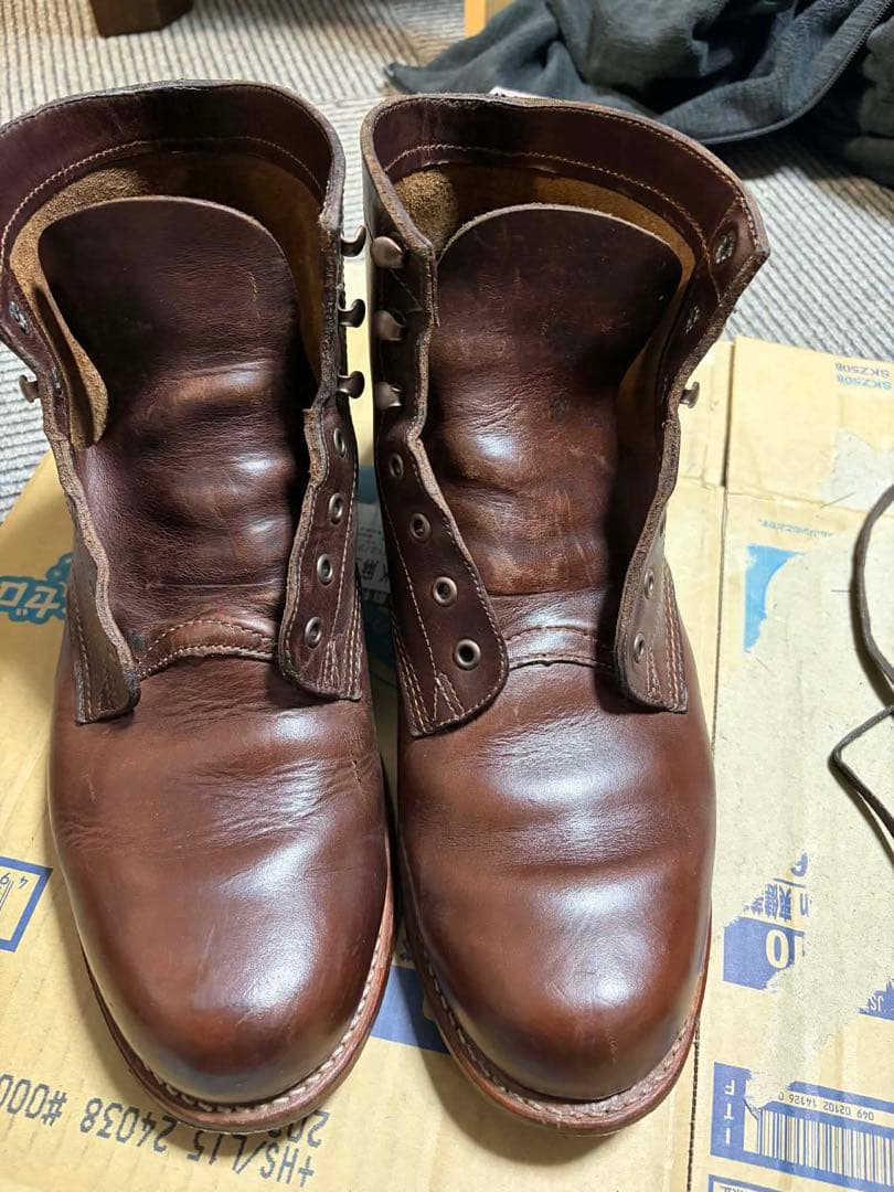ブラウン レザー ワークブーツ