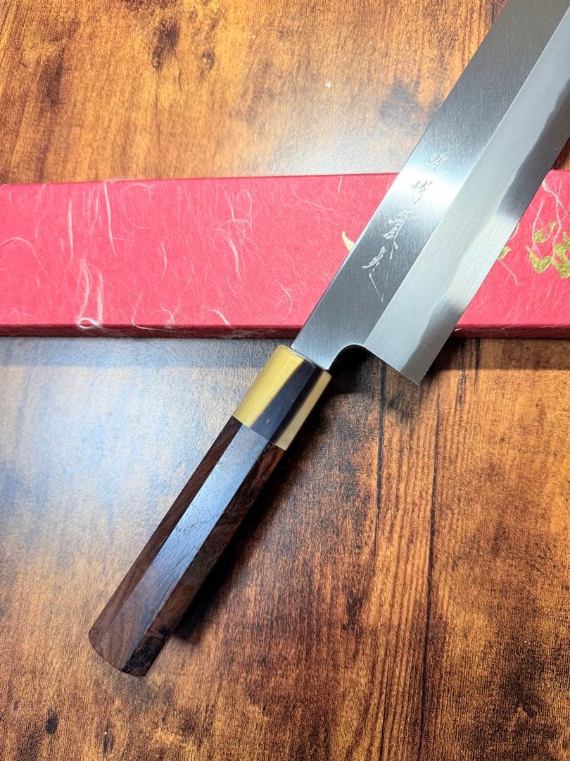 【堺刃物】　薄刃　包丁　7.5寸　青鋼　紋鍛　紫檀水牛八角柄